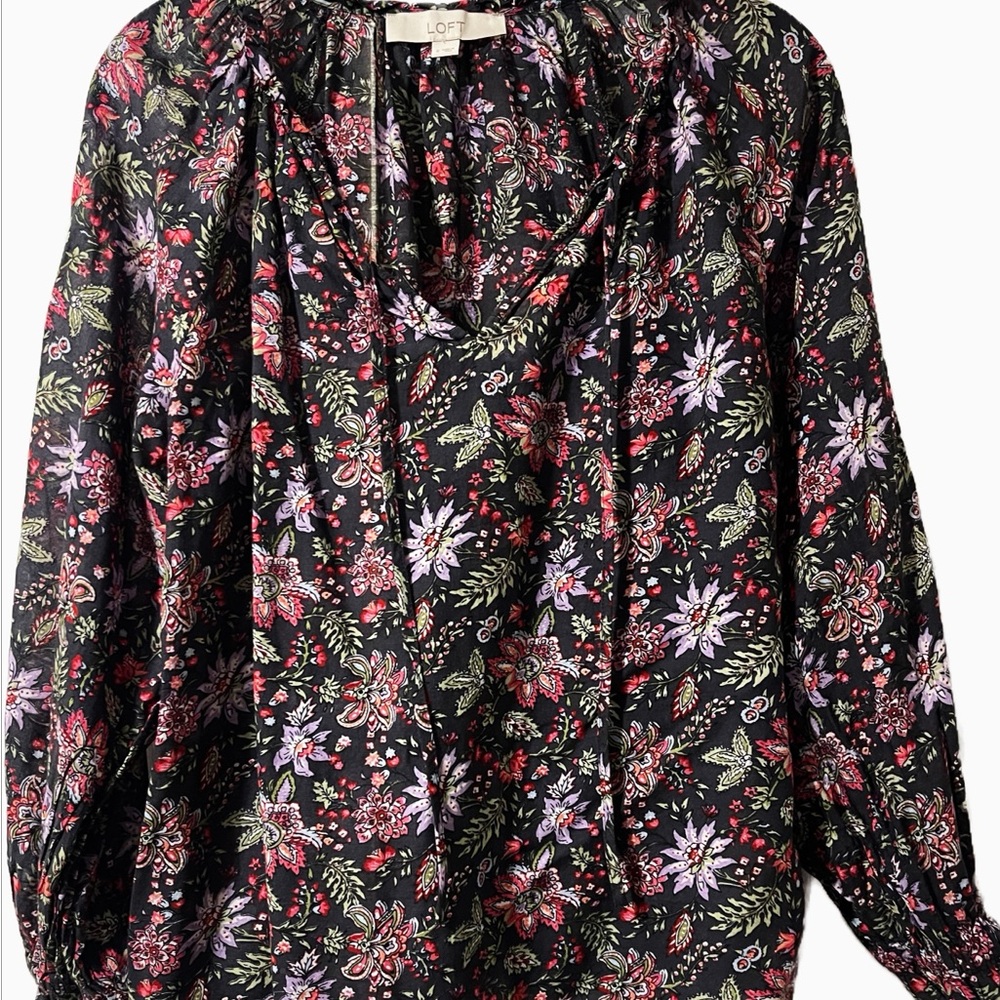 LOFT Black Floral Blouse